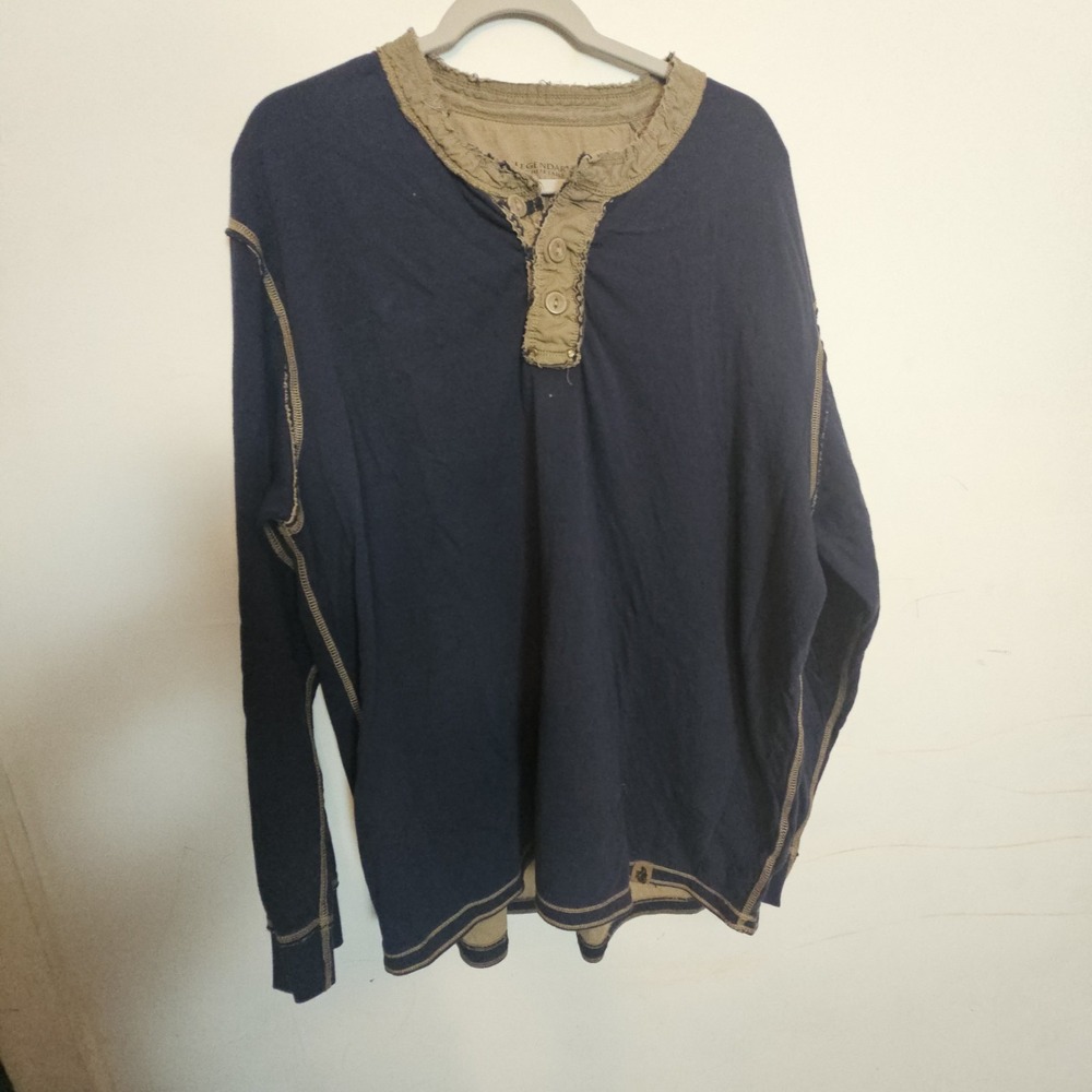 Legendary Whitetails Fully Charged‎ Henley Shirt Mens 2XLarge Navy & Tan Cotton